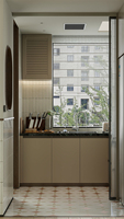 Meubles de cuisine modernes personnalisés et îlot avec portes vitrées, conception modulaire pour salle à manger et cave à vin, robinet inclus