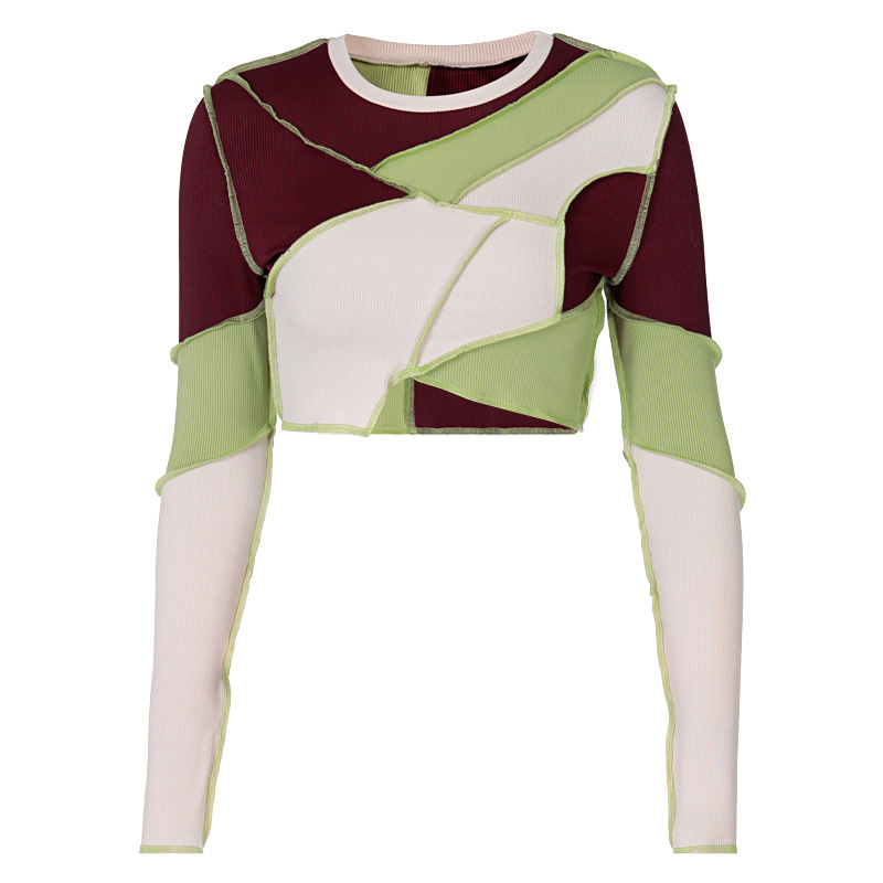 2021 Весенние Новые Популярные Цветные Короткие топы с длинными рукавами, женские блузки