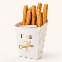 Boîte en papier personnalisée résistante à la graisse pour churros avec compartiment pour sauce, support pour snacks, frites et bâtonnets de mozzarella à emporter