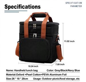 Custom Logo Double Layer Insulated Cooler 300D Oxford <b>Thermal</b> Insulation With Shoulder Strap for Picnic Office <b>Lunch</b> <b>Bag</b> - Product Image 4