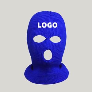 CXY Masque de ski tricoté sur mesure à 3 trous, couvrant tout le visage, style bandit, avec logo brodé - Product Image 1
