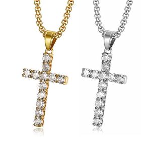 <b>Cross</b> Pendant Necklace Stainless Steel Pave Setting Zircon Inlay Unisex Jewelry Gift - Product Image 1
