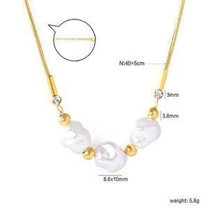 Collar de Acero Inoxidable con Baño de Oro 18K, Cadena de Perlas y Esmalte en Forma de Corazón para Mujer, Venta al por Mayor de Joyería de Moda - Product Image 3