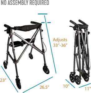 Lightweight Folding Mobility Rolling Walker For Seniors And Adults 6-inch Wheels Locking Brakes And Padded Seat With Backrest