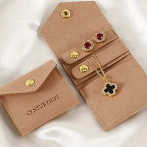 EQ Custom Microfiber Luxury Square Jewelry Pouch Lightweight Portable Gift Packaging 14*6cm Button <b>Travel</b> Organizer Roll Storage - Product Image 3