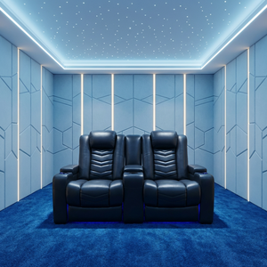 Fauteuil de <span class=keywords><strong>cinéma</strong></span> électrique moderne de luxe pour intérieur, en cuir véritable bleu foncé, 2 places, canapé inclinable électrique, mobilier de <span class=keywords><strong>cinéma</strong></span> - Product Image 2