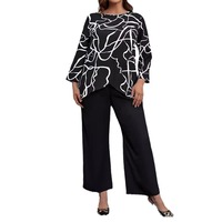 Ensemble deux pièces transfrontalier pour la nouvelle mode estivale européenne et américaine, pantalon large imprimé taille plus