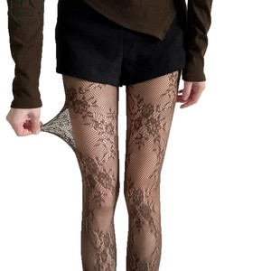 Collants résille rétro ajourés à motif floral, style Y2K, <span class=keywords><strong>en</strong></span> <span class=keywords><strong>nylon</strong></span> jacquard noir, sexy, anti-accroc, pour femmes, vente <span class=keywords><strong>en</strong></span> gros - Product Image 2