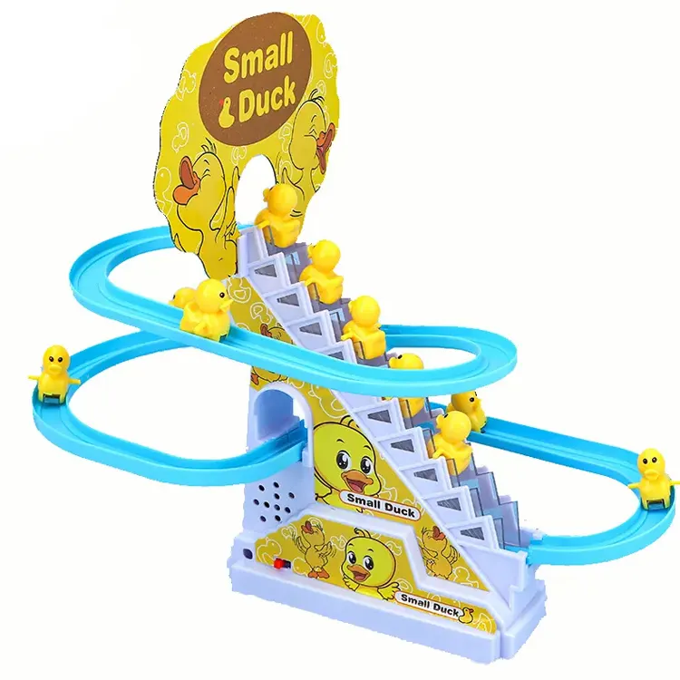 Sliding railway educational plastic electric yellow electric duck climbing toys