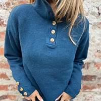 Sweater Rajut Kerah Tegak Wanita Terbaru 2026, Atasan Rajut Kasual Longgar Warna Solid Kancing Depan, Pakaian Luar Wanita Grosir Lintas Negara