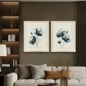 Arte de <span class=keywords><strong>acuarela</strong></span> floral azul <span class=keywords><strong>pintado</strong></span> a mano en marco de madera blanco pinturas de <span class=keywords><strong>paisaje</strong></span> enmarcadas <span class=keywords><strong>con</strong></span> flor decorativa floral - Product Image 1