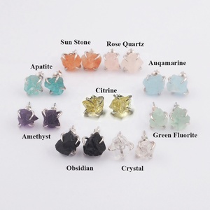 <span class=keywords><strong>Boucles</strong></span> <span class=keywords><strong>d</strong></span>'<span class=keywords><strong>oreilles</strong></span> minimalistes en argent plaqué pour femmes, avec pierres précieuses naturelles, <span class=keywords><strong>7</strong></span> <span class=keywords><strong>chakras</strong></span>, cirine, cristal de guérison - Product Image 1