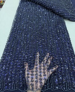 Mới Nhất Phong Cách Châu Phi Pháp Ren Đính Cườm Thêu Đám Cưới Vải Thân Thiện Với Môi Lưới <span class=keywords><strong>Sequins</strong></span> Đính Cườm Ren Cô Dâu - Product Image 4