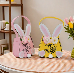 DAMAI Bolsas de Tela Decorativas para Pascua, Cestas con Diseño de Conejitos y Flores, Organizadores de Almacenamiento Sencillos para el Hogar y Fiestas - Product Image 1