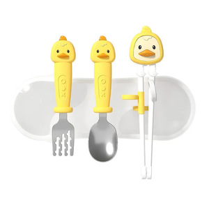 Ensemble d'ustensiles d'apprentissage pour enfants avec poignée en forme de canard, en ABS, pour les enfants de 2 à 4 ans - Product Image 1