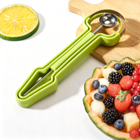 Groothandel Multifunctionele 3-in-1 Meloenballetjeslepelset, roestvrijstalen fruit snijmes met mesbeschermer