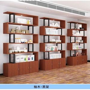 Meuble de présentation minimaliste noir en MDF pour salon, éclairage LED, multiples étagères de rangement pour cosmétiques, produits de beauté, salon de coiffure, usage commercial - Product Image 4