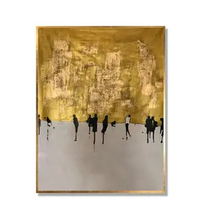 Handmade Gold Foil Art Abstract Painting on Canvas Modern Custom Gold Abstract Oil Painting for Wall Art Decor Hang Painting