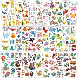 Lindas Pegatinas de Tatuajes Temporales con Caras de Dibujos Animados, Recuerdos para Fiestas Infantiles con Diseños de Papel de Pirata, Dinosaurio, Sirena, Tiburón y Coche - Product Image 1