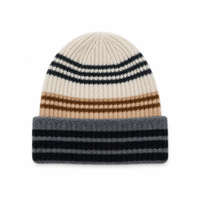 Bonnet tricoté à rayures pour femme, style rétro, blocs de couleur, bonnet d'hiver épais et doux, tricoté côtelé, chaud, pour usage quotidien décontracté