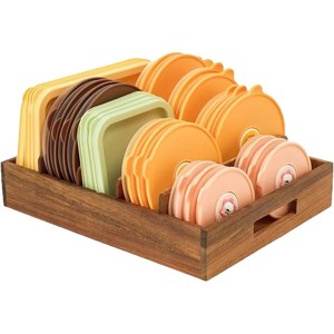 Wooden divider storage box, countertop <b>dish</b> organizer, plate storage, open-top breathable kitchen utensil box, solid wood - Product Image 1