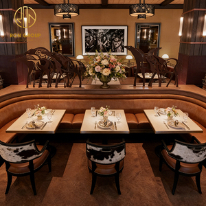 Conjunto <span class=keywords><strong>de</strong></span> Mesa y Sillas Cuadradas <span class=keywords><strong>de</strong></span> <span class=keywords><strong>Cuero</strong></span> Marrón Estilo Retro Americano para Restaurante, Muebles Comerciales - Product Image 4