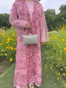 2025 Neue wunderschöne Perlen muslimische Strickjacke Rose Red bestickte Blumen Abaya MSL893 - Product Image 4