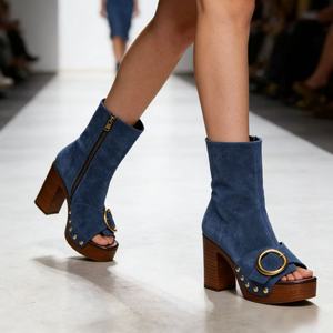Nuova Tendenza <span class=keywords><strong>Stivaletti</strong></span> con Cinturino a Fibbia, Tacco Largo, <span class=keywords><strong>Borchie</strong></span> <span class=keywords><strong>e</strong></span> Plateau, Punta Aperta per Donna - Product Image 3