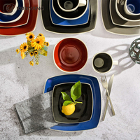 Vaisselle en gros, 16 pièces, services de table, maison et cuisine, service de vaisselle carré en céramique bleu foncé