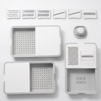Ensemble de mandoline multifonctionnel 6-en-1 avec panier de drainage, personnalisable avec logo OEM, sans BPA, qualité alimentaire, vente en gros