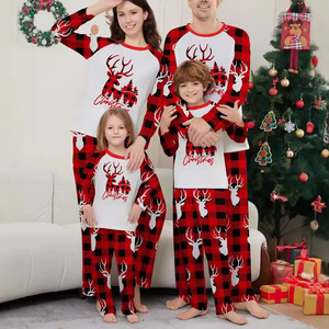 Estilo Americano Europeu Cervos Do Natal Família Impresso Casa Pijama Roupas De Outono com Xadrez Vermelho New Cartoon Patterned Suit - Product Image 1