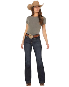 LUXE ENTERPRISES Jeans acampanados de mujer, corte ajustado, lavado claro, cintura alta, con cinturón envolvente deshilachado, hebilla de corazón y denim desgastado tejido - Product Image 1