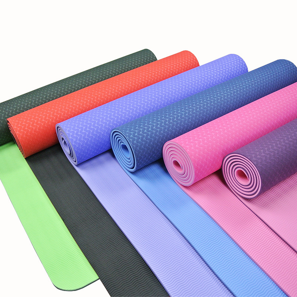 Tikar Yoga Tpe Pink ringan ramah lingkungan Logo Gym tahan lama tikar Yoga perjalanan panjang Non Slip tikar Yoga Set dengan Logo