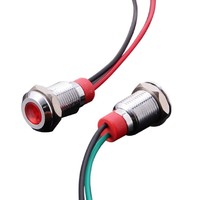 Lampe pilote LED métallique étanche IP65 à montage sur panneau, pré-câblée, en acier inoxydable et laiton, 12V 24V 220V, pour signalisation