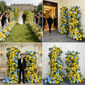 Arco Floral Realista de Seda Sintética en Amarillo Ming y Azul Ahumado para Fondos de Ceremonias de Boda al Aire Libre - Product Image 2