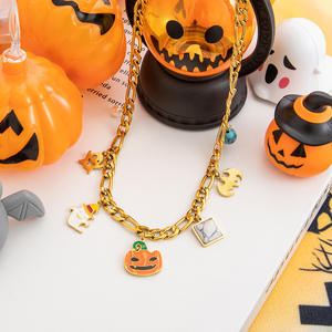 Conjunto de Joyería de Halloween, Acero Inoxidable, Chapado en Oro de 18K, Colgante de Calavera de Dibujos Animados, Unisex para Fiestas - Product Image 4