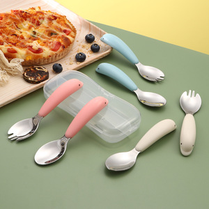 Cuchara y tenedor de acero inoxidable 304, cuchara y tenedor con forma de delfín, cuchara para complemento alimenticio para bebés, cuchara para comer, vajilla para niños, juego portátil - Product Image 3