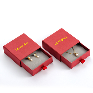 Luxury Gold Foil Logo Red Sliding Drawer Jewelry <b>Gift</b> <b>Box</b> with Microfiber Pouch Set for <b>Earrings</b> Pendant Necklace Ring - Product Image 6