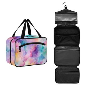 Bolsa de Cosméticos con Cierre de Cremallera y Estampado Tie Dye Arcoíris, Bolsa de Aseo Grande Personalizada para Mujer, Bolsa de Viaje con Gancho para Colgar - Product Image 5