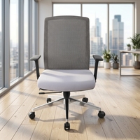 Chaise de bureau ergonomique à dossier moyen en maille TUV Classe 4 avec vérin à gaz, accoudoirs réglables 2D, support lombaire, base en aluminium et roulettes en PU