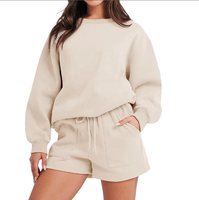 Ensemble de survêtement coupe-vent en molleton côtelé à col ras du cou et revers, grande taille, personnalisable avec logo, pour femme, collection automne