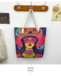 <span class=keywords><strong>Sac</strong></span> de <span class=keywords><strong>plage</strong></span> Cabas imprimé avec poignées en corde, Nouveau 2026, Léger pour Femme, <span class=keywords><strong>Sac</strong></span> à bandoulière artistique, tendance et polyvalent - Product Image 5