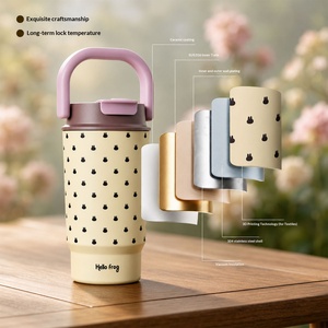 Women Stylish <b>Large</b> Handheld Insulated Coffee <b>Mug</b> Ceramic Liner Dual Drink Straw Water Bottle - Product Image 3