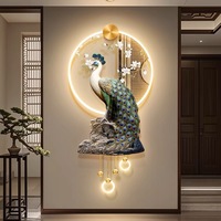 Lumière LED Paon Électrique Vertical Cadre Clair 50x70cm Suspendu Art Déco Art Mural Décoratif pour Couloir Entrée Hall Salon