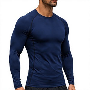 HAWK SPORTS INDUSTRIES Men Knitted Polyester Compression Long Sleeve Crew Neck Solid Quick Dry Sporty 140g Base <b>Layer</b> <b>Top</b> - Product Image 3