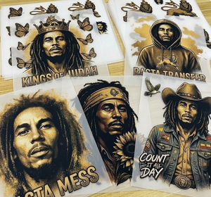 Film de transfert thermique DTF personnalisé à paillettes dorées, motifs d'icônes rock et d'aigles pour T-shirts tendance - Product Image 2