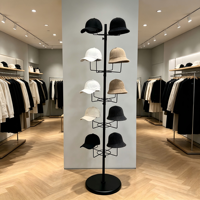 Présentoir à chapeaux rotatif noir autoportant, support de rangement multicouche pour casquettes, idéal pour l'affichage en magasin de vêtements