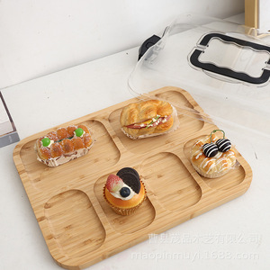 Plateau en bambou à compartiments avec couvercle, 4 compartiments, pour servir des en-cas lors de fêtes et de réunions - Product Image 1