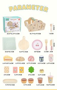 ชุดของเล่นครัวจำลอง ตะกร้าปิกนิกพร้อมขนมหวานและเครื่องดื่ม สำหรับเล่นในร่มและกลางแจ้ง ชุดอาหารไม้สำหรับเด็ก - Product Image 6