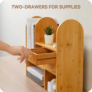 Custom Adjustable Bamboo Modern Eco-Friendly Portable Double Tier Bookshelf Organizer <strong>Tabletop</strong> Office <strong>Storage</strong> - Product Image 3